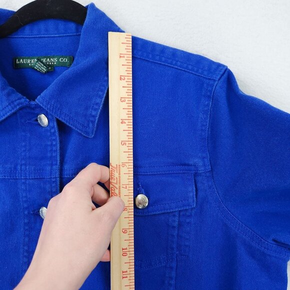 Ralph Lauren Jacket Women 1X Blue Denim Trucker Jean Button Front Casual Classic - Picture 5 of 12